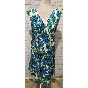 Jones New York Women's Floral Sleeveless Cotton Dress with a V Neckline 10